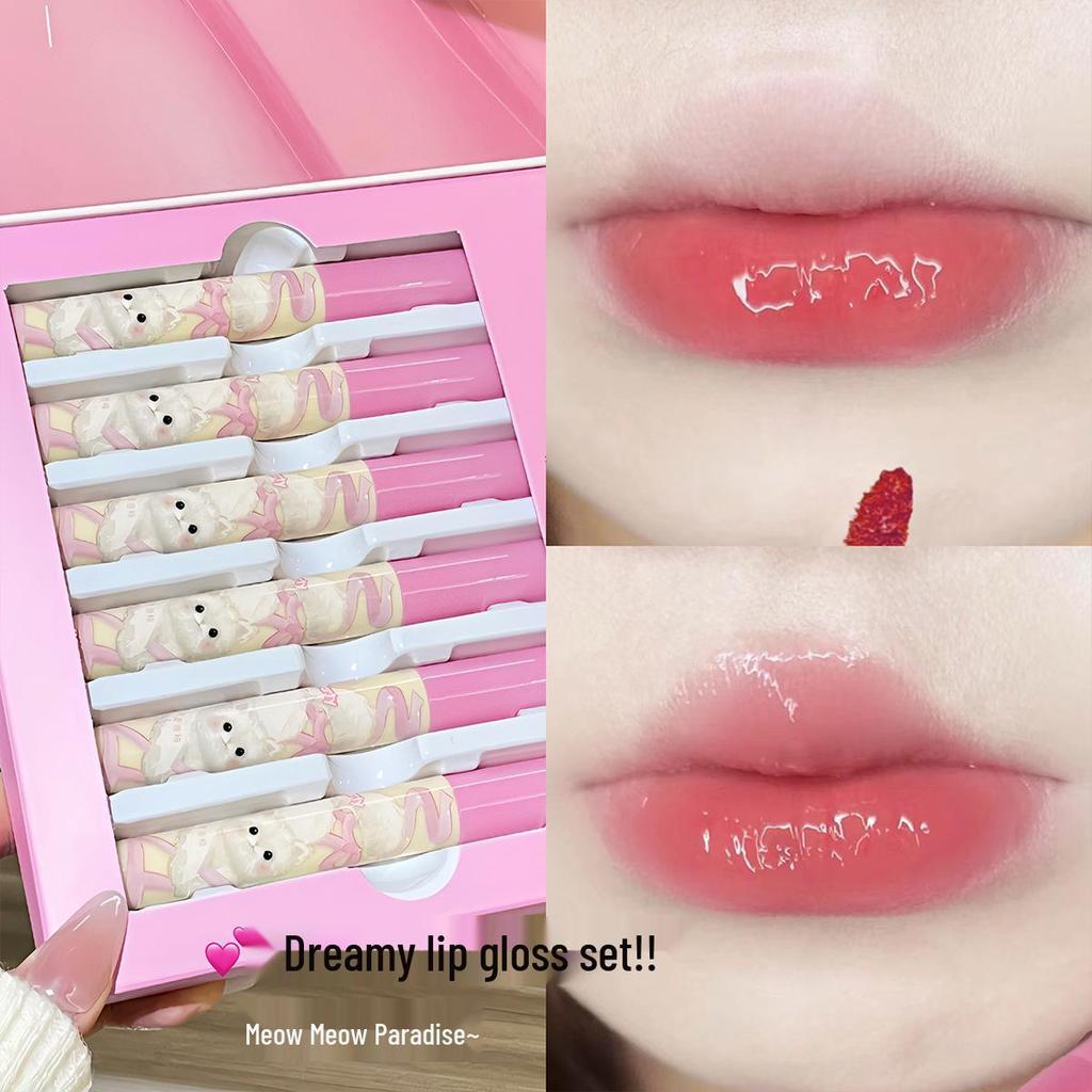 Sensory Party Six-Piece Butterfly Soft Mirror Lip Glaze Set - Non-Transfer, Moisturizing Lipsticks