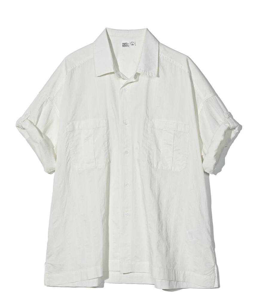 PARTIMENTO Jacquard Stripe Roll-Up Half Shirt White