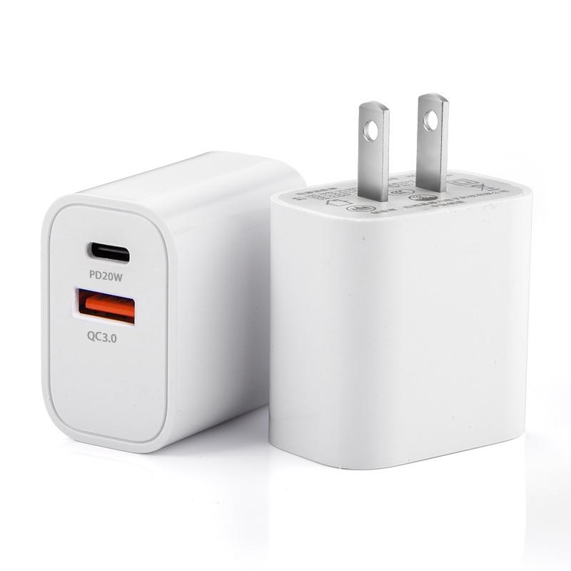 Зарядное устройство PD20W с двумя портами A+C, стандарт США, сертифицировано FCC, быстрая зарядка для iPhone и Huawei