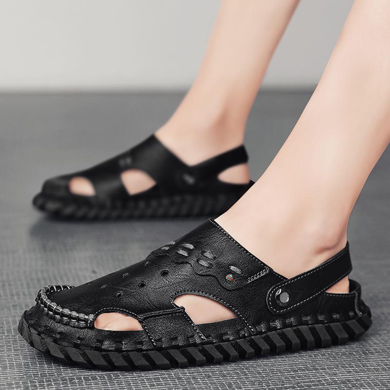 Модные Новые Мужские Сандалии из Натуральной Кожи Летние Качественные Пляжные Шлепанцы Повседневные Кроссовки Для Улицы Римские Пляжные Ручной Работы в Баотоу