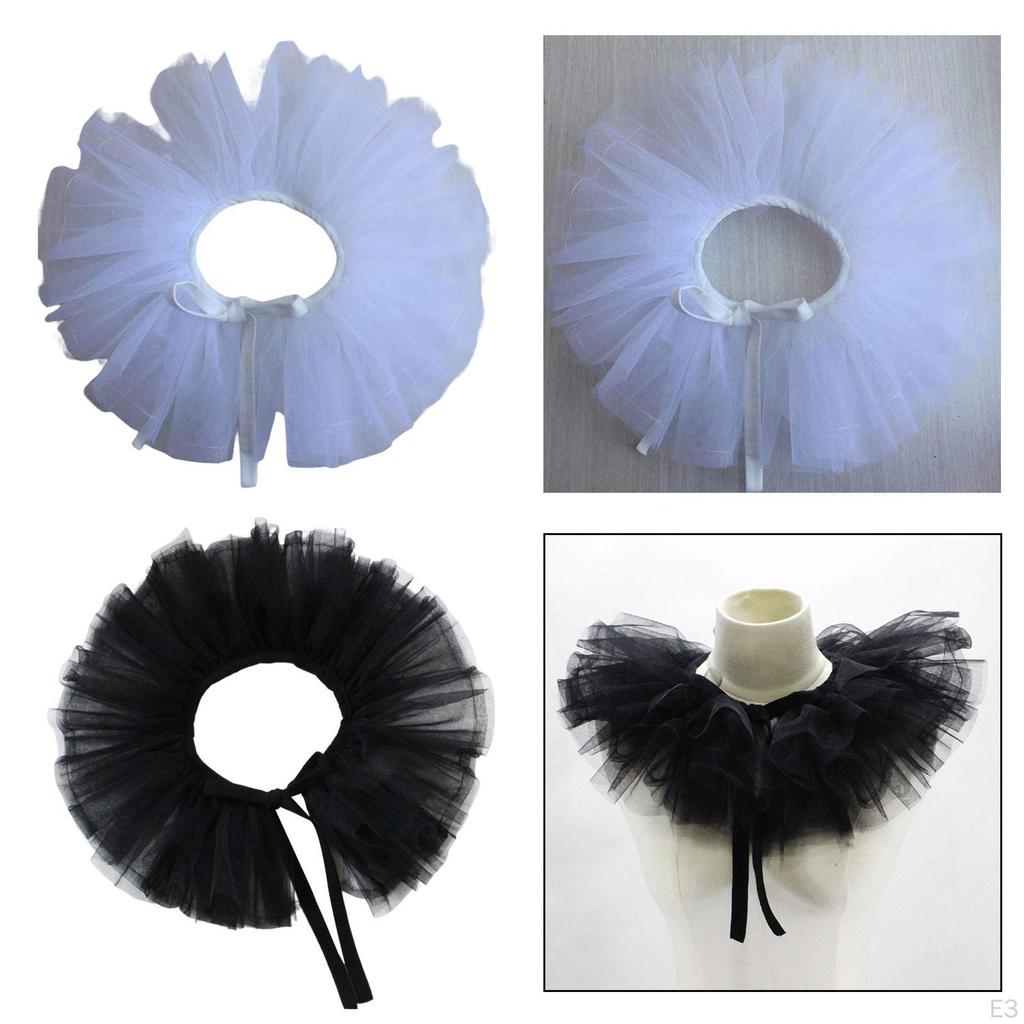 Women Girls Layered Tulle Ruffle Neck Shawl Lapel Fashion Detachable Costume Accessory Ruff