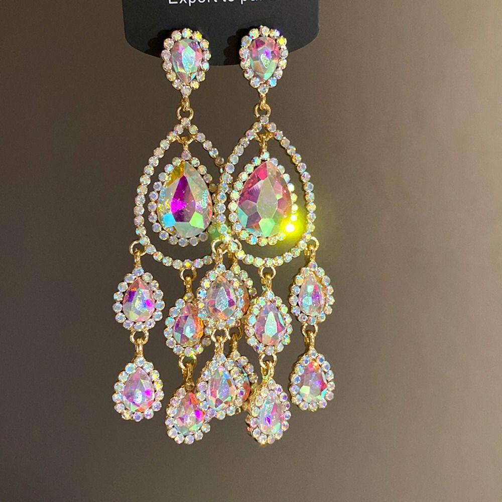 Colored Crystal Dangle Earrings Exaggerated Design Tassel Earrings Ladies' Jewelry