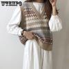 WTEMPO Большой размер Свободный V-образный вырез свитер жилеты женские ретро стиль преппи без рукавов повседневный универсальный вязаный пуловер жилеты