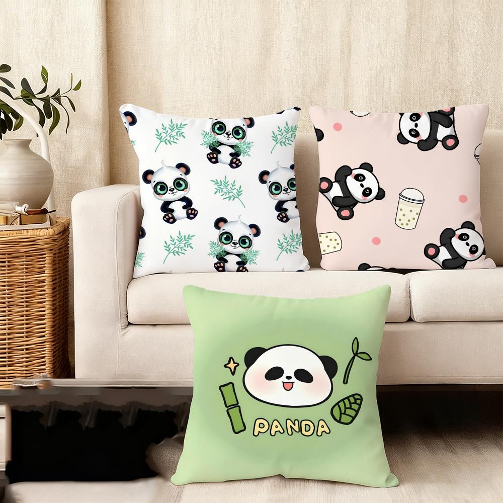 Lovely Panda Cushion Cover Soft Plush Fabric Double-Sided Printed Sofa Cushion Cover For All Seasons Home Decor Gift