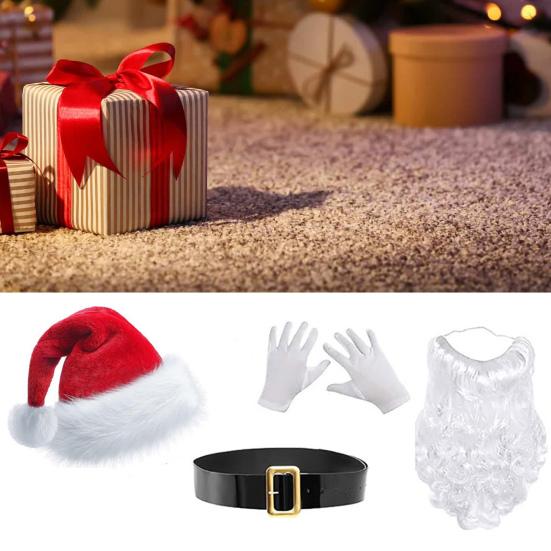 Костюм Санта-Клауса, рождественская шапка Санты, перчатки, борода, пояс, реквизит для костюмированной вечеринки, аксессуары для праздничных вечеринок