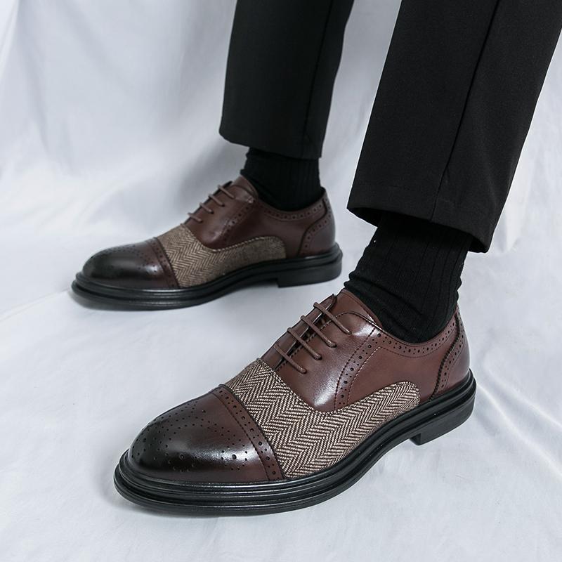 Fashion Retro Men Brock Leather Shoes Luxurious Men Comfortable Breathable Patchwork Fashionable Leather Shoes Social Shoes Sizes 38-46