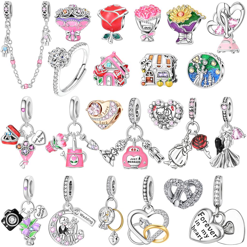 Оригинальные медные романтические свадебные шармы, кольцо для букета, роза, сердце, бусины, подвески, подходят для браслетов, сделай сам, изысканные ювелирные изделия, подарки