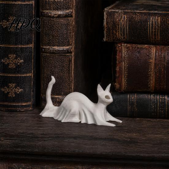 Декорации на Хэллоуин с текстурой 3D-печатные статуэтки кота-призрака, фигурки призрачного котенка