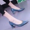 Весенние высокие каблуки, офисная женская рабочая обувь, женские туфли-лодочки, модный блочный каблук, острый носок, без шнуровки, синий, черный, красный, Прямая поставка