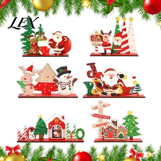 Holiday Party Table Decorations Wooden Christmas Ornaments, Tabletop Decoration with Santa Claus Snowman Elk Office Desk Accessories Designs for Home