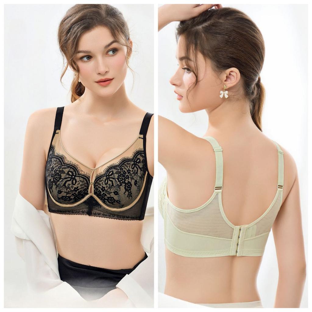 Sexy Lace Underwear for Women, Memory Wire Gathered Upper Breast Collection Bra Rabbit Ears Crystal Cup Breathable Bra