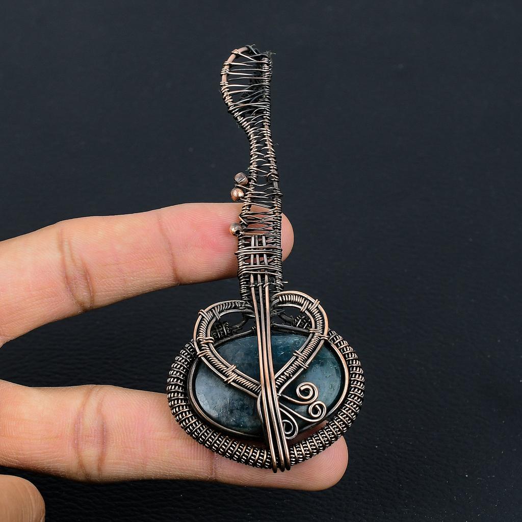 Хризоколла Ручная работа Медная проволока Оплетка Подвеска Гитара 3.1 F2N11