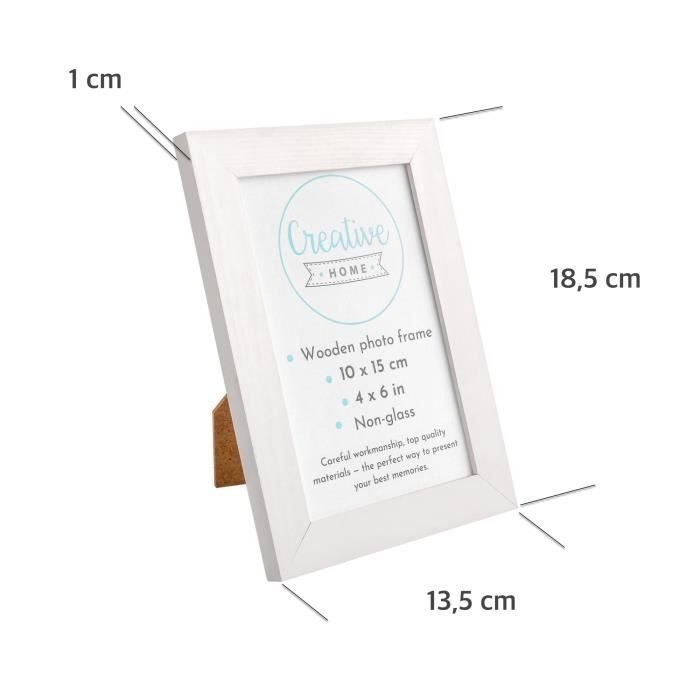 Cadre Photo - Creative Home - 10x15 cm - Bois de Pin Naturel - Blanc - Mural