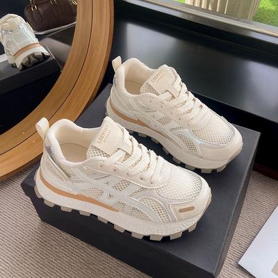 Женские кроссовки «папины кроссовки» на толстой подошве, увеличение 2025, новая летняя сетчатая дышащая спортивная обувь, мягкая подошва, ультралегкие немецкие тренировочные белые кроссовки