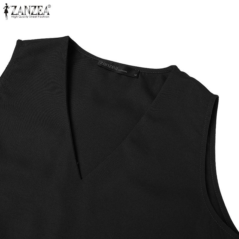 ZANZEA Женское повседневное свободное длинное платье без рукавов с V-образным вырезом