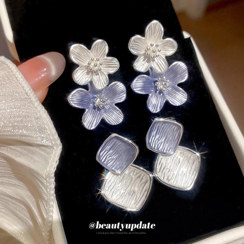Серебряная игла синий масляная капля цветок серьги-гвоздики элегантные и крутые серьги легкая роскошь высококачественные серьги чувство дизайна нишевые женские