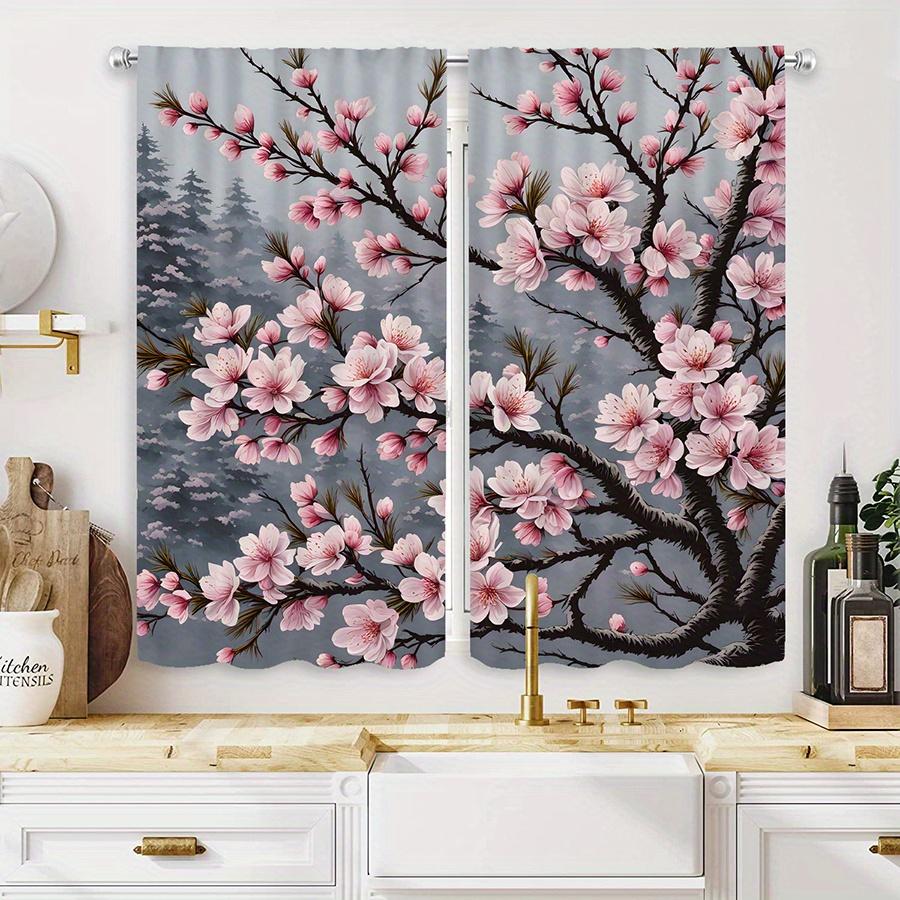 2 шт. штор с принтом цветущей сакуры - Светофильтрующие, Дизайн с кулиской, Полиэфирная микрофибра, Цветочный узор для гостиной и