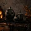 Festival Display Ornament Halloween Pumpkin Figurine, Black Resin Spooky Face Sculpture, Ghost Figurine Gothic Tabletop Centerpiece for Home