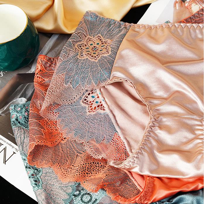 New Women Lace Flowers Panties Sexy Hollow Temptations Silk Breathable Underwear Tummy Mid Waist Butt Lift Panties Intimate Panties