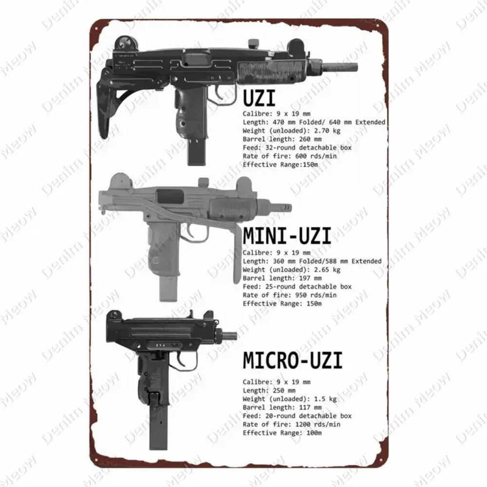 Винтажная металлическая табличка Uzi - Оружие Винтовка Жестяная Пластина, Декор для Военных Фанатов для Бара Клуба Кафе Комнаты, Настенное Искусство Картина