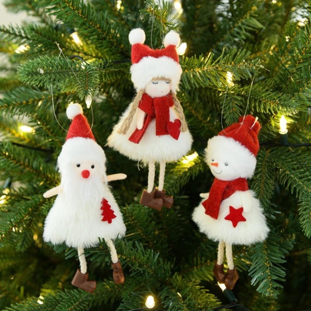 Angel Doll Hanging Plush Ornament Snowman Pattern Christmas Hanging Doll Christmas Tree Decor