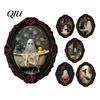 Halloween Party Atmosphere Decor Retro Gothic Refrigerator Magnet, Distressed Oval Photo Frame Frige Magnets, Dark Creepy Witch Home Ornament