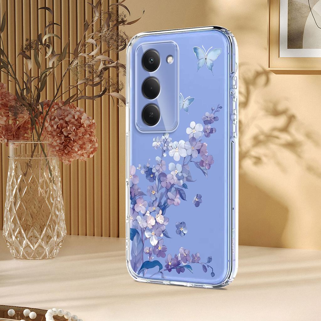 Для Xiaomi Redmi 15 5G (США) (171 мм)/Xiaomi Redmi 15 4G (США) (171 мм) Чехол Бабочка Цветочный Узор Печать ТПУ Задняя Крышка для Телефона