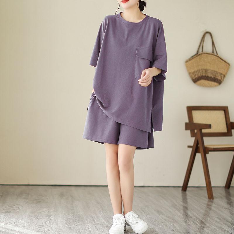 200 Цзинь Большой Размер Женский Новый Летний Полный ММ Свободный и Модный Шорты Шорты Костюм Мешковатый Комплект из Двух Предметов