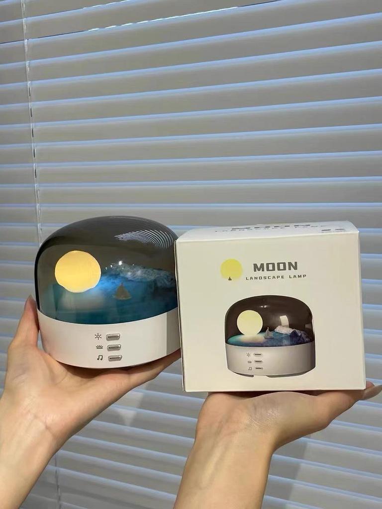 Creative Crescent Bluetooth Speaker and Rechargeable Eye-Friendly Bedside Night Light with Stepless Dimming.