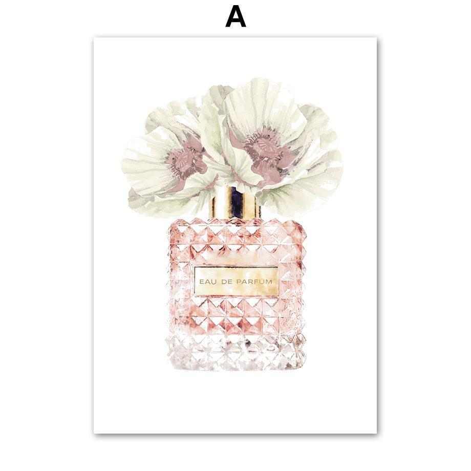 Розовый цветок Париж духи девушка губы ресницы настенная живопись на холсте плакаты на скандинавскую тему и принты настенная картина для декора комнаты для девочек