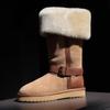 Брендовые зимние сапоги Высокие сапоги Замшевые меховые балетки Хлопковые туфли Женская платформа Меховые 2024 Тенденция Зимние Теплые Плюшевые Ботинки Mujer Zapatos