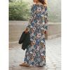 Casual Floral Print Long Sleeve Dress for Women Blue Background Round Neck A Line Bodycon Midi Dress Fall Winter  Fashion