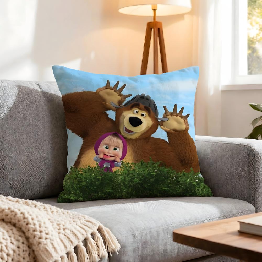 Cartoon Masha And The Bear Cushion Cover 1Pcs Decorative Covers Soft Cushion Case For Sofa Couch Decor 40X40 45X45 Pillowcases