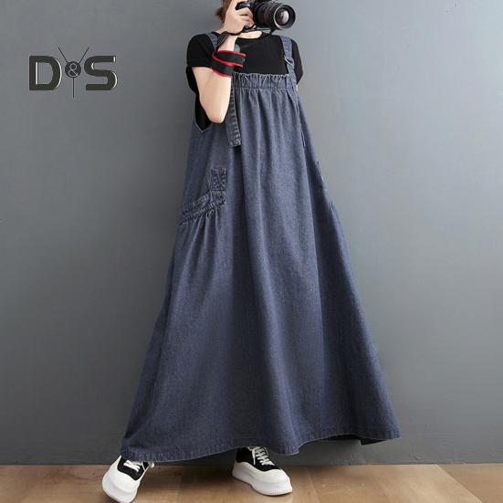 Женский джинсовый комбинезон, свободное платье-комбинезон без рукавов в стиле бохо с карманами, платье-сарафан с широким подолом и регулируемым ремешком