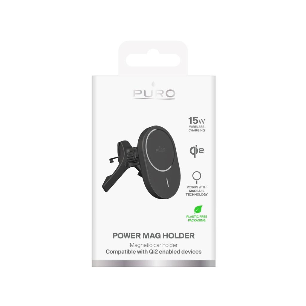 Car Phone Holder with Qi2 MagSafe 15W Charger - Black