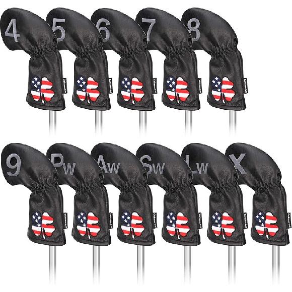 CRAFTSMAN GOLF 11pcs /Set USA US Flag Clover Leather Left Right Black White Green Dark Blue Iron Covers Headcover Also Available for Custom Version