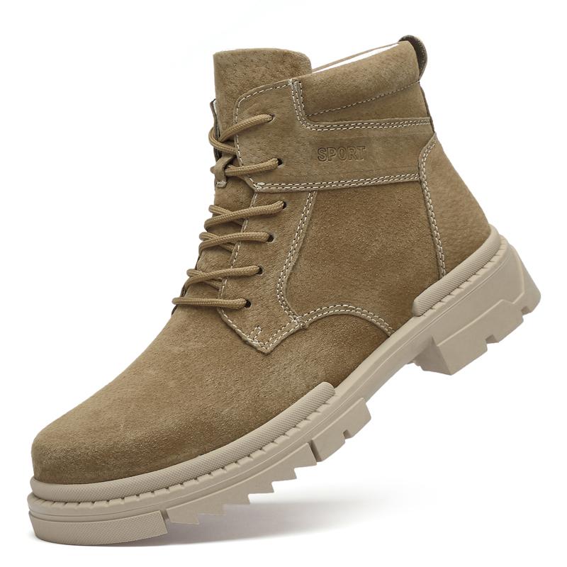 Брендовые классические туфли цвета песочного хаки на толстой подошве с высоким верхом, новые модные мужские зимние ботинки, зимние ботильоны для мужчин, теплые мужские ботинки на шнуровке