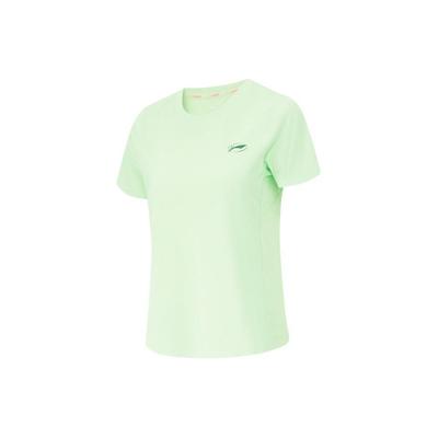 Футболка Li Ning Running Series, однотонная, быстросохнущая, с круглым вырезом, коротким рукавом, реглан, женские топы, Fairy-Fruit-Green ATSU202-5