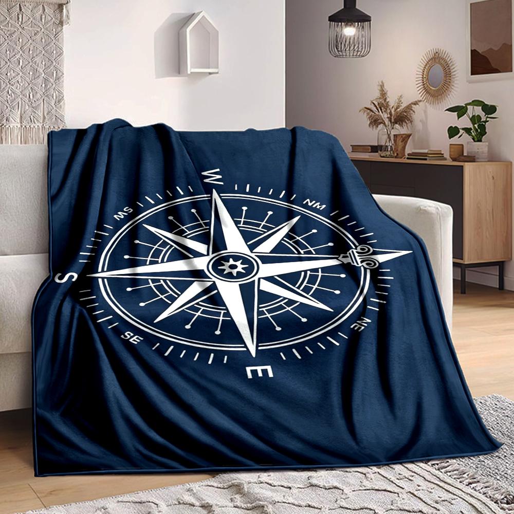 1Pc Maritime Navigation Compass Blanket Soft And Comfortable Casual Warm Camping Travel Christmas Halloween Xmas Gift M928864