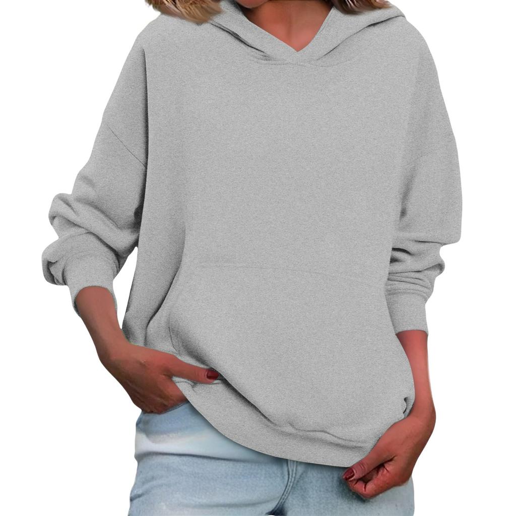 Women's Loose Long Sleeved Solid Color Casual Fleece Pullover Hooded Sweatshirt