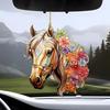 Horse Floral Car Ornaments Acrylic Rearview Mirror Charm Farmhouse Xmas Tree Door Display