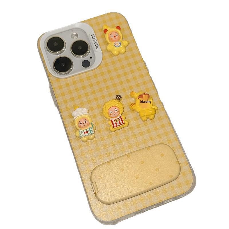 Летний чехол-книжка с мультяшным узором в клетку Star Yellow для iPhone 16 Pro Max, для девочек