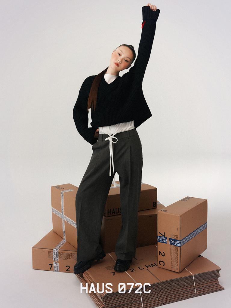 HAUS072C Double Waist Wide Pants Brown