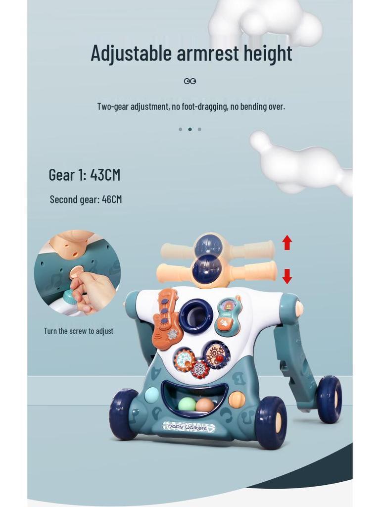 Регулируемая 3-в-1 детская ходунка и игрушка-коляска для толкания для детей в возрасте 0-3 лет