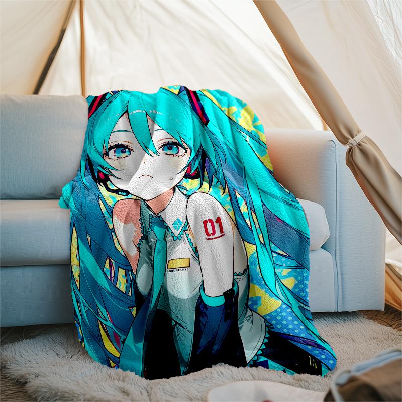 Hatsune Miku printed throw blanket—lightweight,soft,warm;versatile blanket for all seasons—perfect as &air-conditioning throw,nap blanket