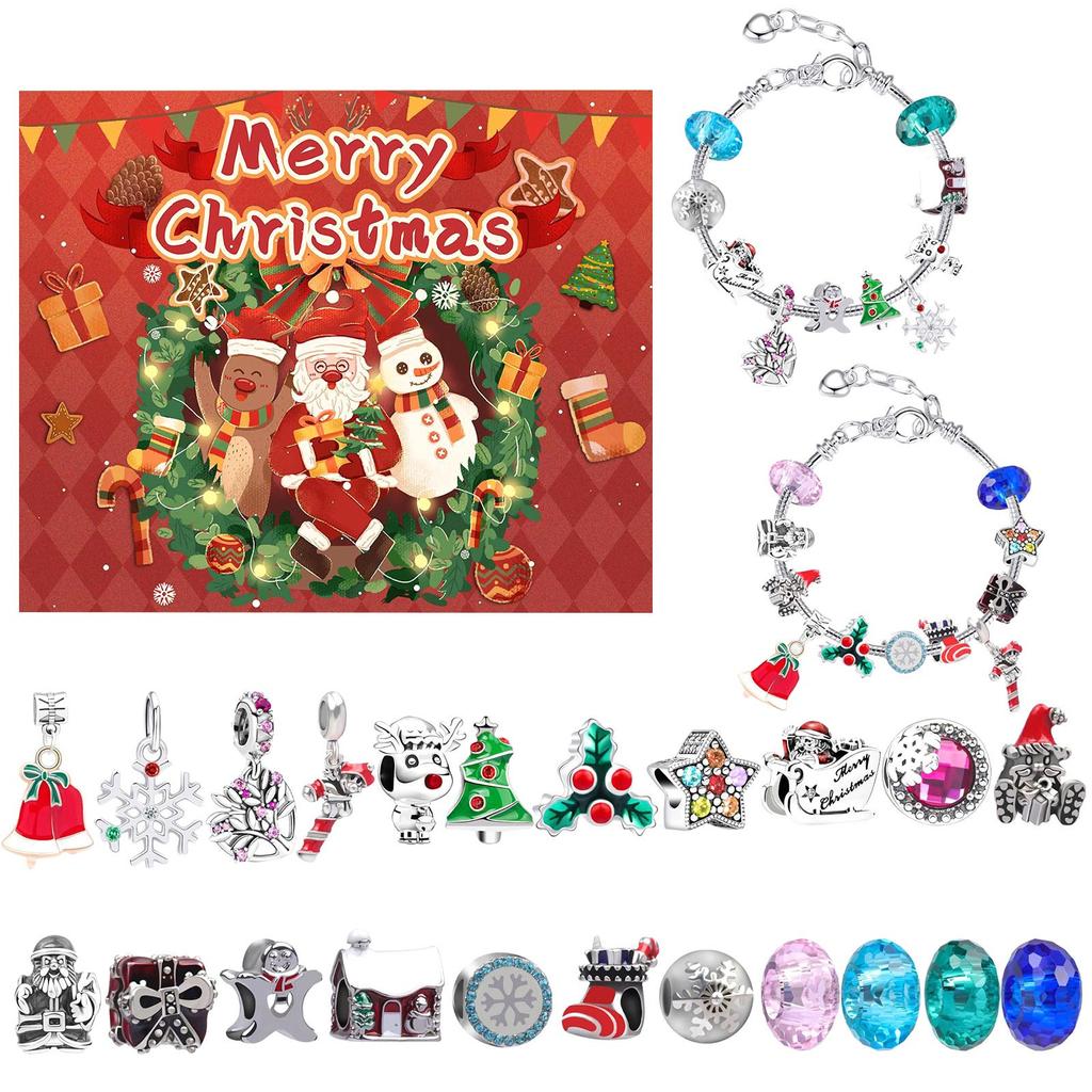 Christmas Advent Calendar Gifts, DIY Bracelet Making Kit For For Child Adult, 24Days Christmas Countdown Calendar Jewelry Gifts