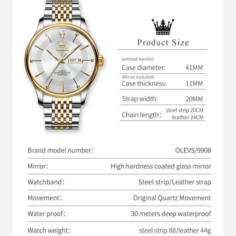 Мужские водонепроницаемые светящиеся кварцевые часы из нержавеющей стали с двойным календарем, простые деловые модные часы с большим циферблатом