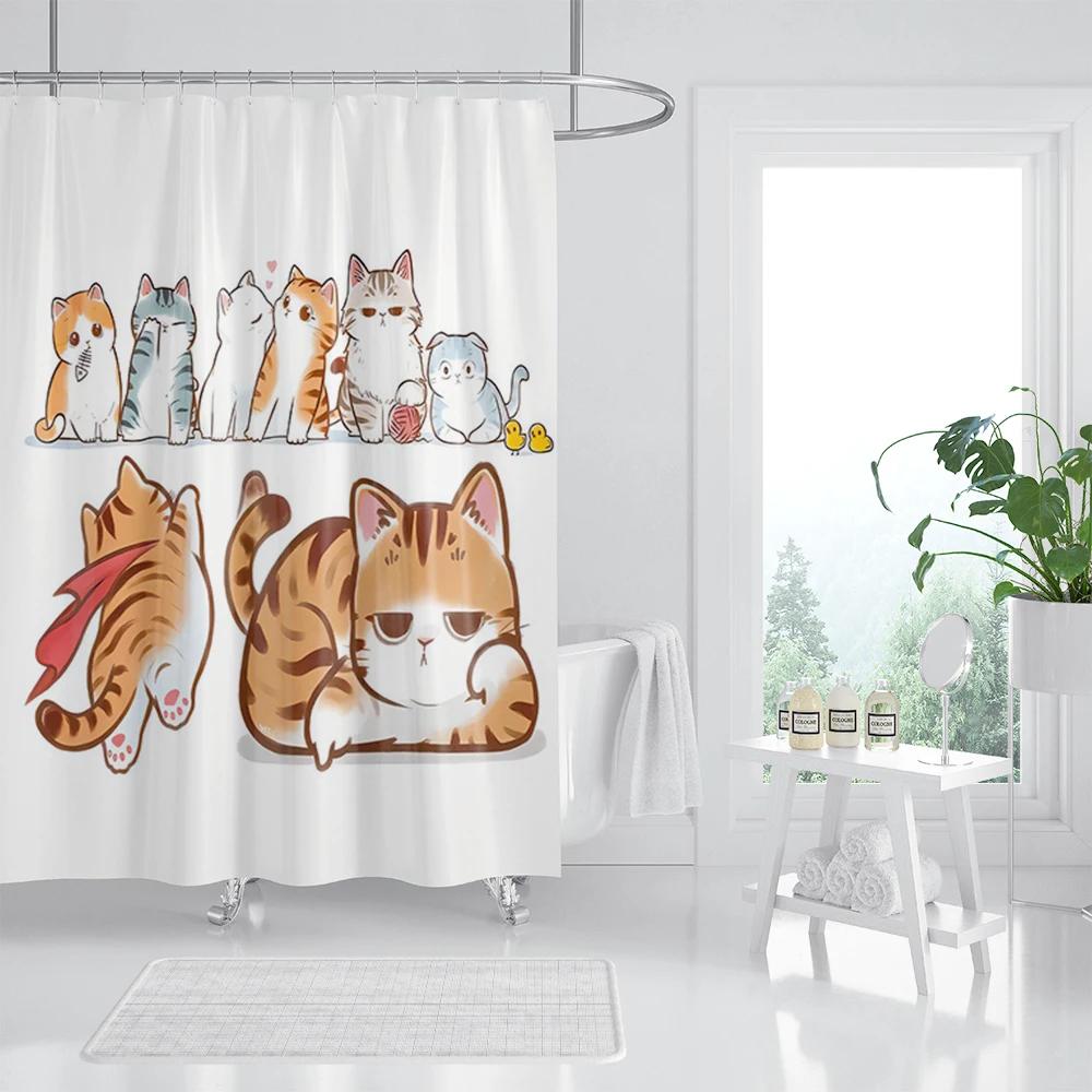 Animal Shower Curtain, Cartoon Cat Dog Bathtub Shower Cute Kids Boys Girls Bathroom Decorative Shower Curtains
