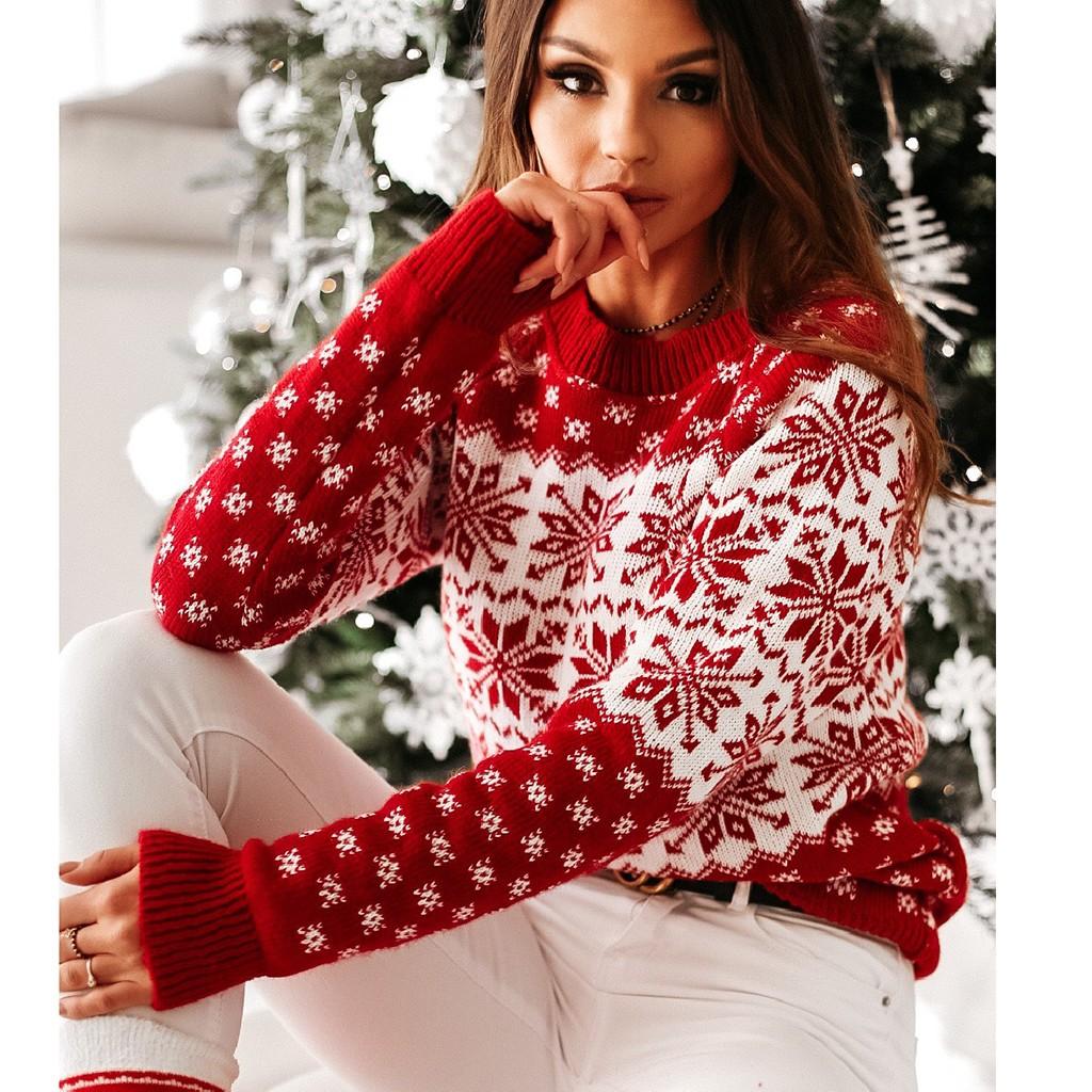 Женский рождественский пуловер с изображением лося и снежинки, свитер, трикотажные топы, блузка