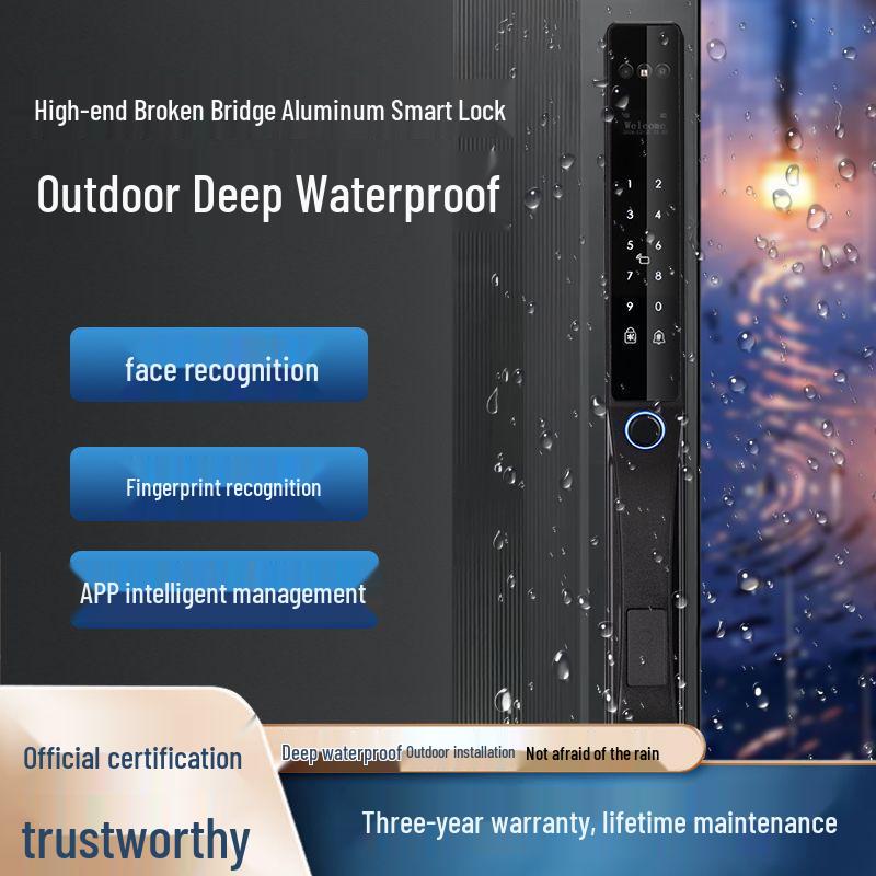 Weatherproof Smart Aluminum Fingerprint Door Lock with Facial Recognition and Sun Protection for Outdoors